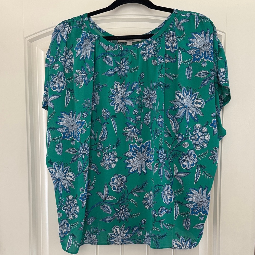 LOFT Green Blue Floral Blouse